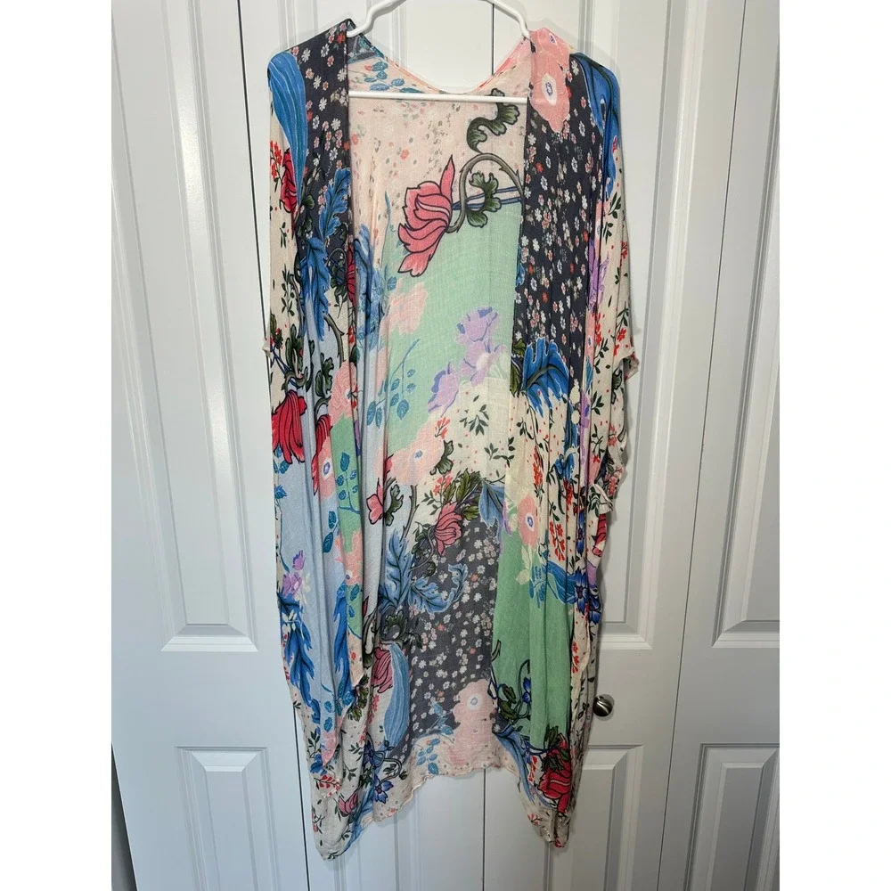 Lovestitch Kimono OS Multicolor Floral Mixed Print Open Front Duster Festival